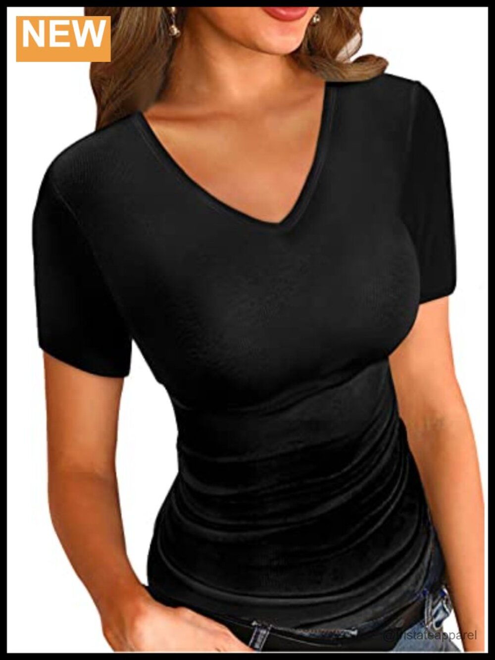 Women's Long Sleeve V Neck Ribbed Knit Casual Basic T-Shirt Top
